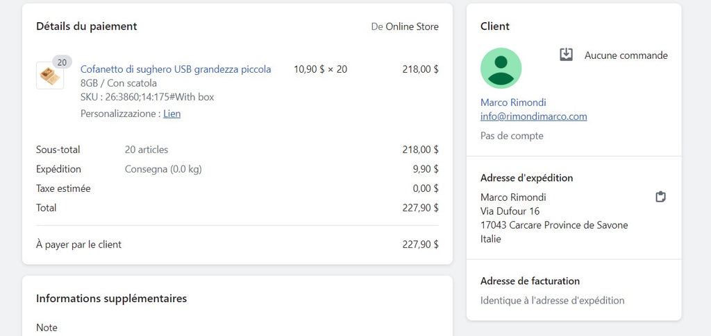 Cofanetto di sughero USB grandezza piccola