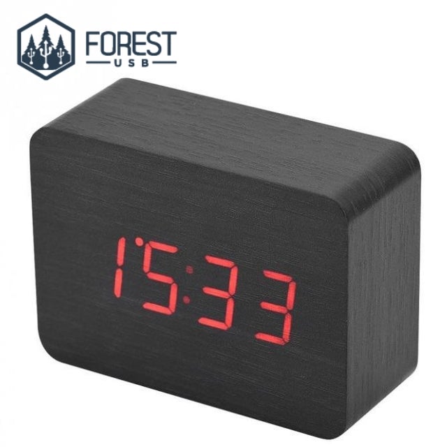 Radio-réveil numérique en bambou noir - Forest USB®
